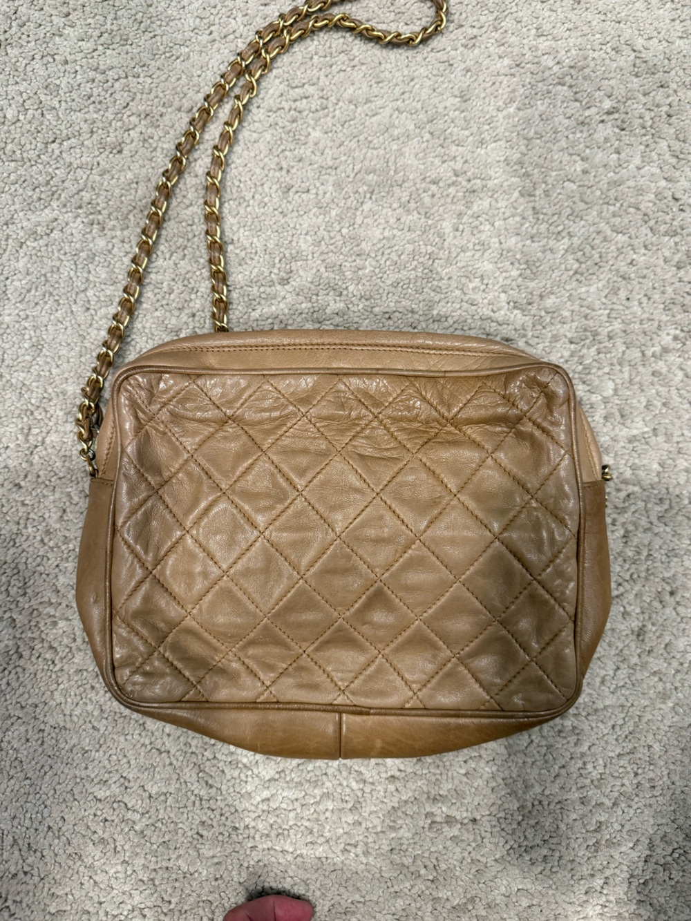 Authenticated Vintage Chanel Quilted Lambskin Crossbody Bag Beige Made in Italy